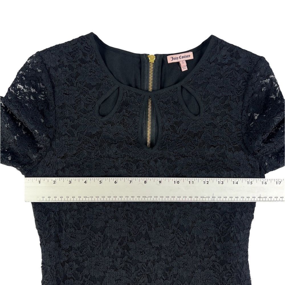 Juicy Couture Black Lace Shift Dress Long Sleeves Teardrop Cutout Size 2 - Picture 4 of 7
